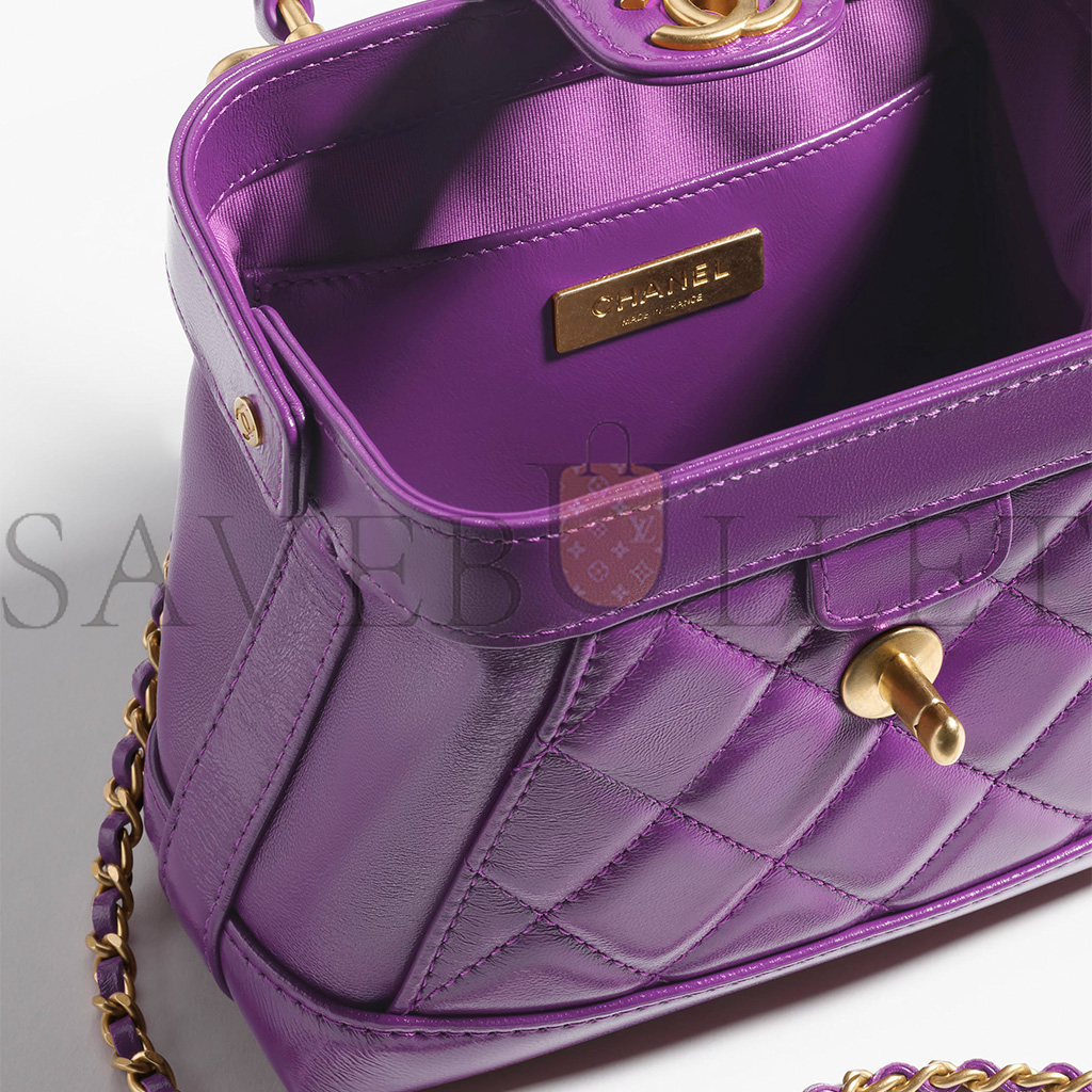 Ch*el master tophandle mini bag shiny lambskin and gold metallic purple as4958 (18*12*7cm)